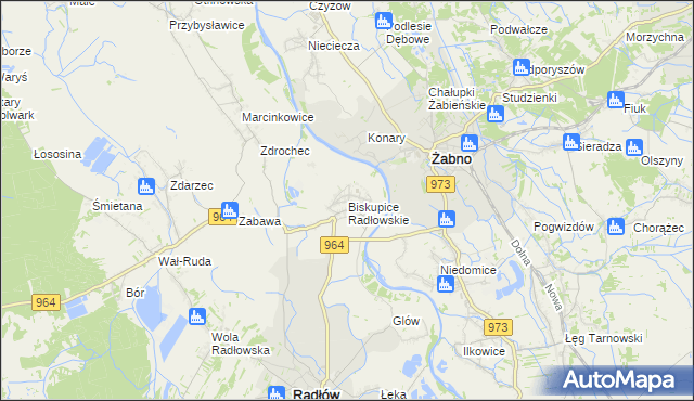 mapa Biskupice Radłowskie, Biskupice Radłowskie na mapie Targeo