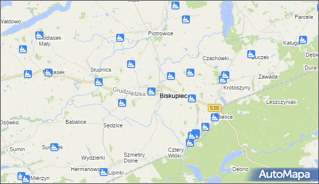 mapa Biskupiec powiat nowomiejski, Biskupiec powiat nowomiejski na mapie Targeo
