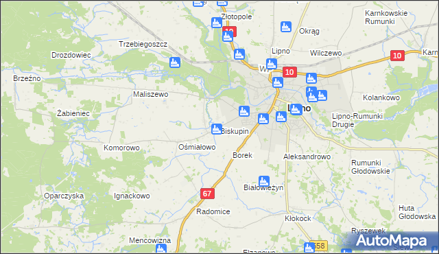 mapa Biskupin gmina Lipno, Biskupin gmina Lipno na mapie Targeo