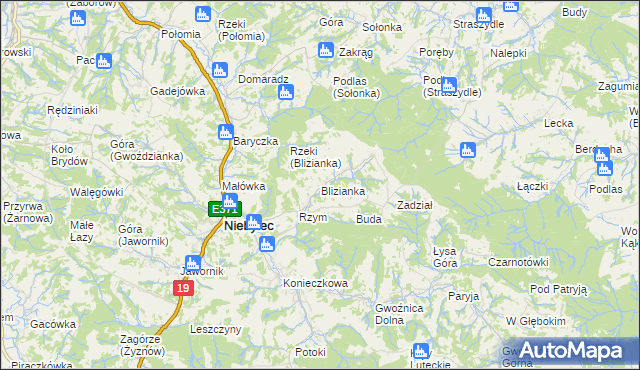 mapa Blizianka, Blizianka na mapie Targeo