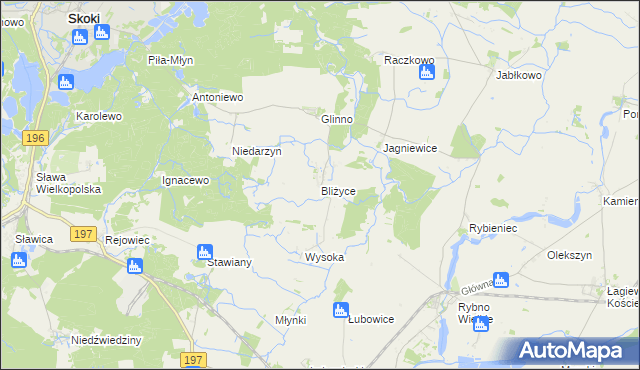 mapa Bliżyce gmina Skoki, Bliżyce gmina Skoki na mapie Targeo