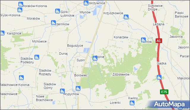 mapa Błonie gmina Piątek, Błonie gmina Piątek na mapie Targeo