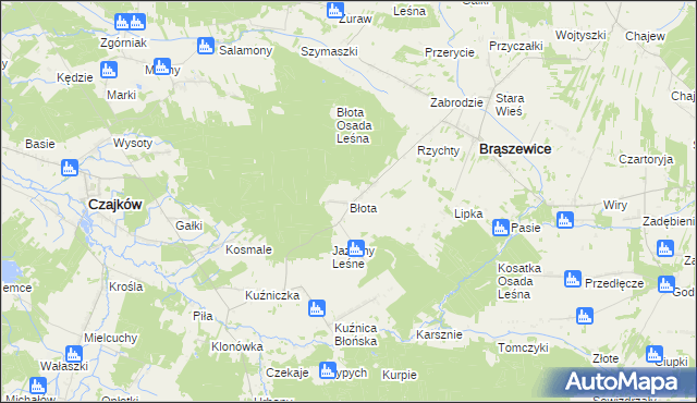 mapa Błota gmina Brąszewice, Błota gmina Brąszewice na mapie Targeo