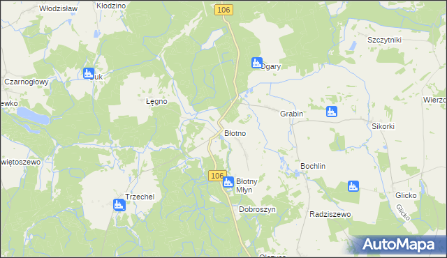 mapa Błotno gmina Nowogard, Błotno gmina Nowogard na mapie Targeo