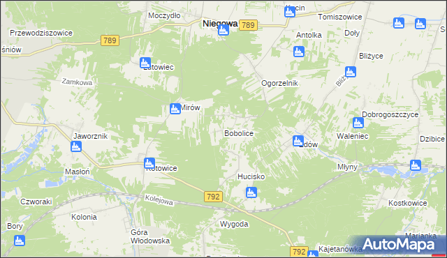 mapa Bobolice gmina Niegowa, Bobolice gmina Niegowa na mapie Targeo