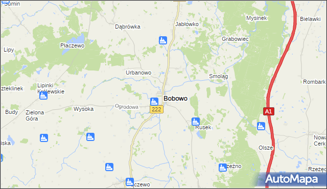 mapa Bobowo powiat starogardzki, Bobowo powiat starogardzki na mapie Targeo