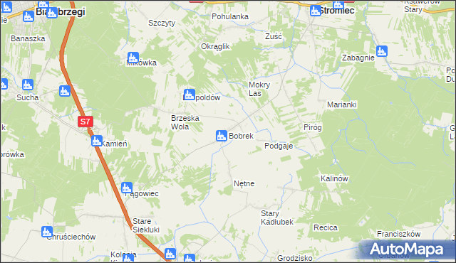 mapa Bobrek gmina Stromiec, Bobrek gmina Stromiec na mapie Targeo