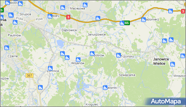 mapa Bobrów gmina Mysłakowice, Bobrów gmina Mysłakowice na mapie Targeo