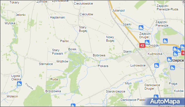mapa Bobrowa gmina Rudniki, Bobrowa gmina Rudniki na mapie Targeo