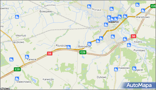 mapa Bobrowice gmina Sławno, Bobrowice gmina Sławno na mapie Targeo