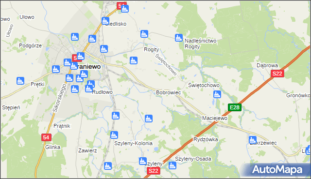 mapa Bobrowiec gmina Braniewo, Bobrowiec gmina Braniewo na mapie Targeo