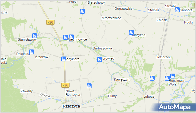 mapa Bobrowiec gmina Rzeczyca, Bobrowiec gmina Rzeczyca na mapie Targeo