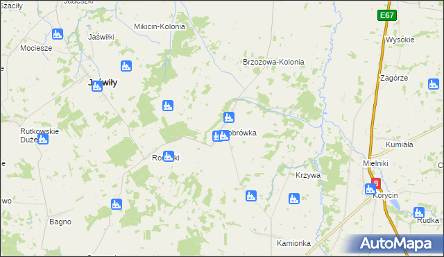 mapa Bobrówka gmina Jaświły, Bobrówka gmina Jaświły na mapie Targeo