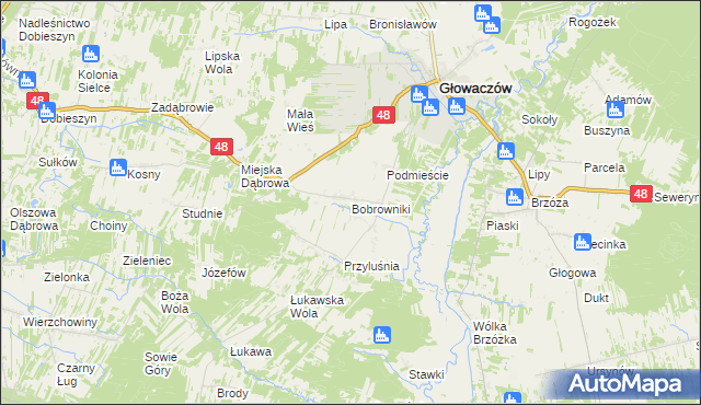 mapa Bobrowniki gmina Głowaczów, Bobrowniki gmina Głowaczów na mapie Targeo