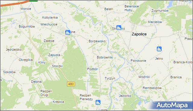 mapa Bobrowniki gmina Sieradz, Bobrowniki gmina Sieradz na mapie Targeo