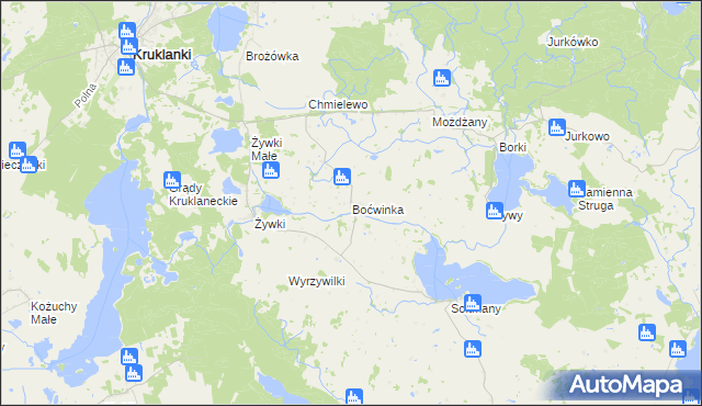mapa Boćwinka gmina Kruklanki, Boćwinka gmina Kruklanki na mapie Targeo