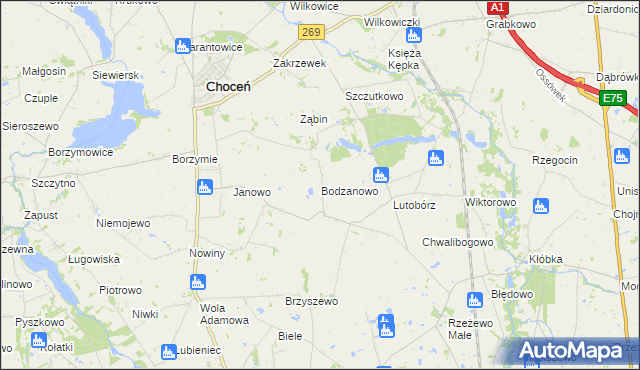 mapa Bodzanowo gmina Choceń, Bodzanowo gmina Choceń na mapie Targeo