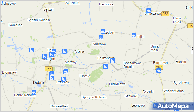 mapa Bodzanowo gmina Dobre, Bodzanowo gmina Dobre na mapie Targeo