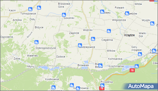 mapa Bodziejowice, Bodziejowice na mapie Targeo