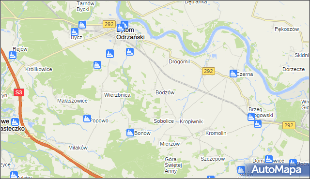 mapa Bodzów gmina Bytom Odrzański, Bodzów gmina Bytom Odrzański na mapie Targeo