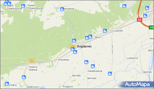 mapa Bogdaniec powiat gorzowski, Bogdaniec powiat gorzowski na mapie Targeo