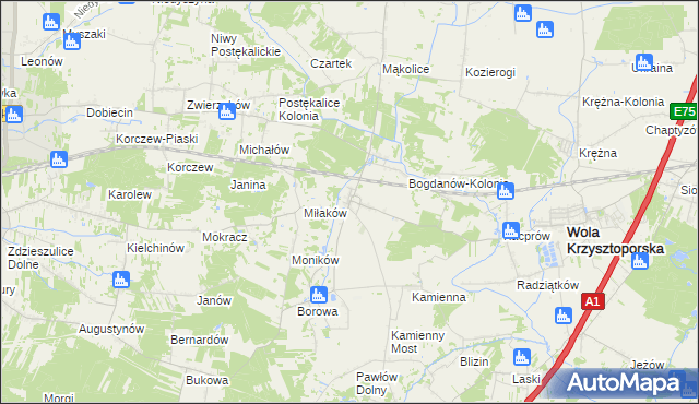 mapa Bogdanów gmina Wola Krzysztoporska, Bogdanów gmina Wola Krzysztoporska na mapie Targeo