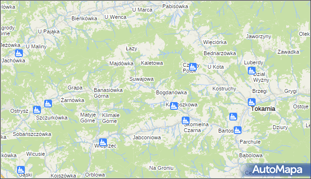 mapa Bogdanówka gmina Tokarnia, Bogdanówka gmina Tokarnia na mapie Targeo