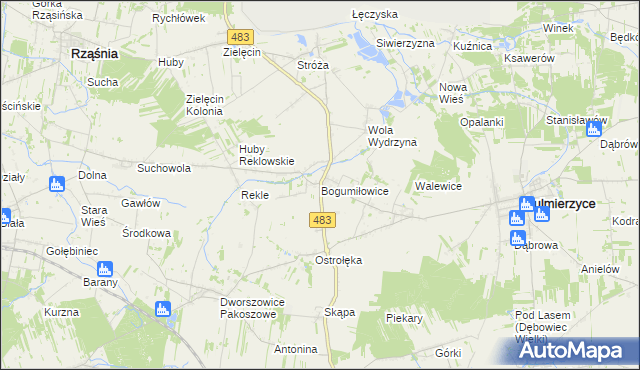 mapa Bogumiłowice gmina Sulmierzyce, Bogumiłowice gmina Sulmierzyce na mapie Targeo