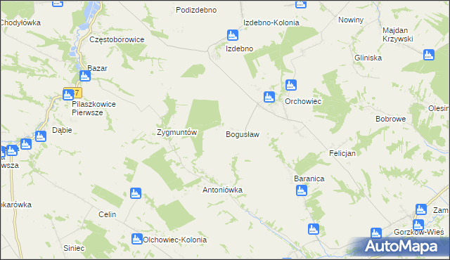 mapa Bogusław gmina Gorzków, Bogusław gmina Gorzków na mapie Targeo