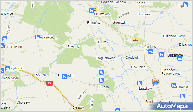 mapa Bogusławice gmina Gołuchów, Bogusławice gmina Gołuchów na mapie Targeo