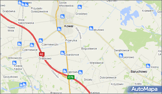 mapa Bogusławice gmina Kowal, Bogusławice gmina Kowal na mapie Targeo