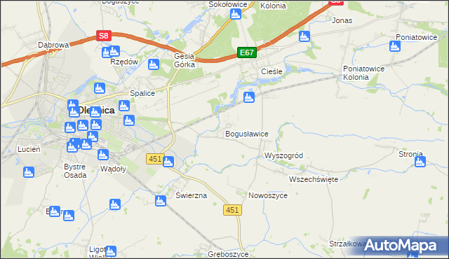 mapa Bogusławice gmina Oleśnica, Bogusławice gmina Oleśnica na mapie Targeo
