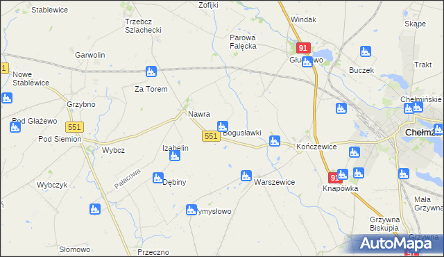 mapa Bogusławki gmina Chełmża, Bogusławki gmina Chełmża na mapie Targeo