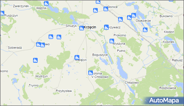 mapa Boguszyce gmina Krzęcin, Boguszyce gmina Krzęcin na mapie Targeo