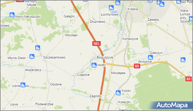 mapa Boguszyce gmina Łomża, Boguszyce gmina Łomża na mapie Targeo