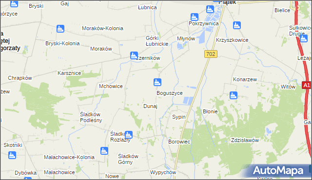 mapa Boguszyce gmina Piątek, Boguszyce gmina Piątek na mapie Targeo