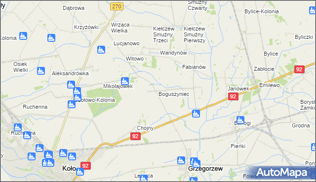 mapa Boguszyniec gmina Grzegorzew, Boguszyniec gmina Grzegorzew na mapie Targeo