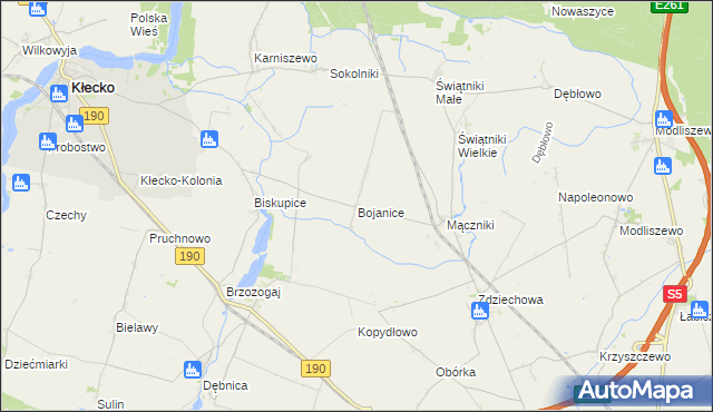 mapa Bojanice gmina Kłecko, Bojanice gmina Kłecko na mapie Targeo