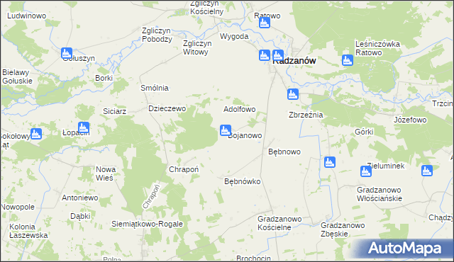 mapa Bojanowo gmina Radzanów, Bojanowo gmina Radzanów na mapie Targeo