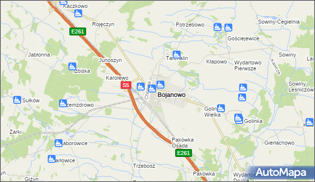 mapa Bojanowo powiat rawicki, Bojanowo powiat rawicki na mapie Targeo