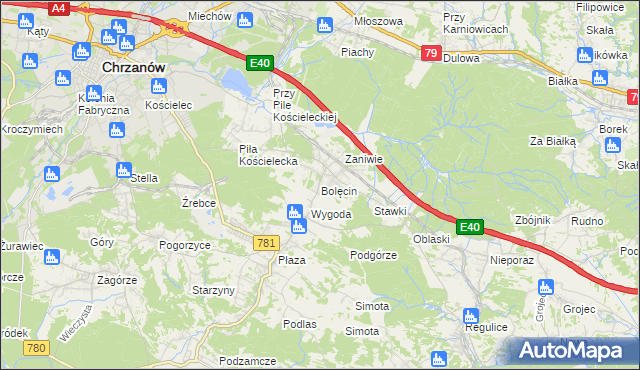 mapa Bolęcin gmina Trzebinia, Bolęcin gmina Trzebinia na mapie Targeo