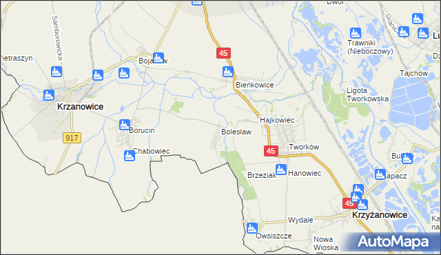 mapa Bolesław gmina Krzyżanowice, Bolesław gmina Krzyżanowice na mapie Targeo