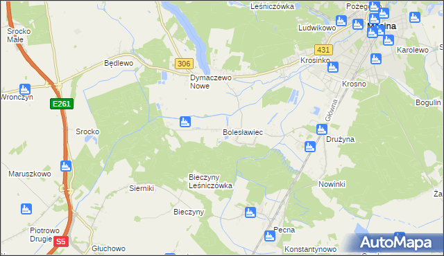 mapa Bolesławiec gmina Mosina, Bolesławiec gmina Mosina na mapie Targeo