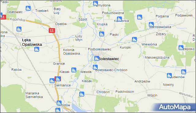 mapa Bolesławiec powiat wieruszowski, Bolesławiec powiat wieruszowski na mapie Targeo