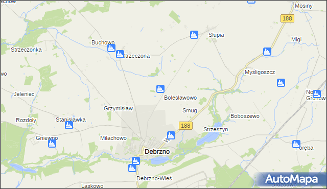 mapa Bolesławowo gmina Debrzno, Bolesławowo gmina Debrzno na mapie Targeo