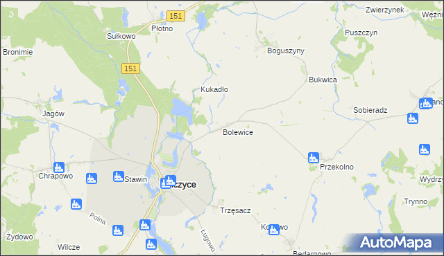 mapa Bolewice gmina Pełczyce, Bolewice gmina Pełczyce na mapie Targeo