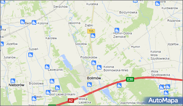 mapa Bolimowska Wieś, Bolimowska Wieś na mapie Targeo