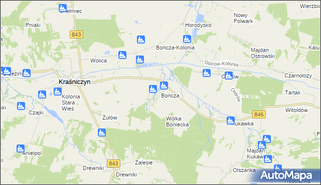 mapa Bończa gmina Kraśniczyn, Bończa gmina Kraśniczyn na mapie Targeo