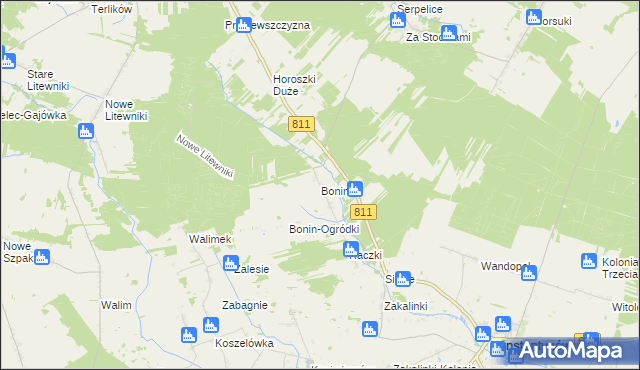 mapa Bonin gmina Sarnaki, Bonin gmina Sarnaki na mapie Targeo