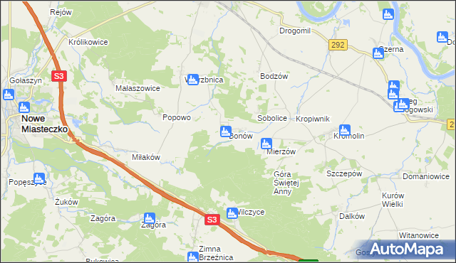 mapa Bonów gmina Bytom Odrzański, Bonów gmina Bytom Odrzański na mapie Targeo